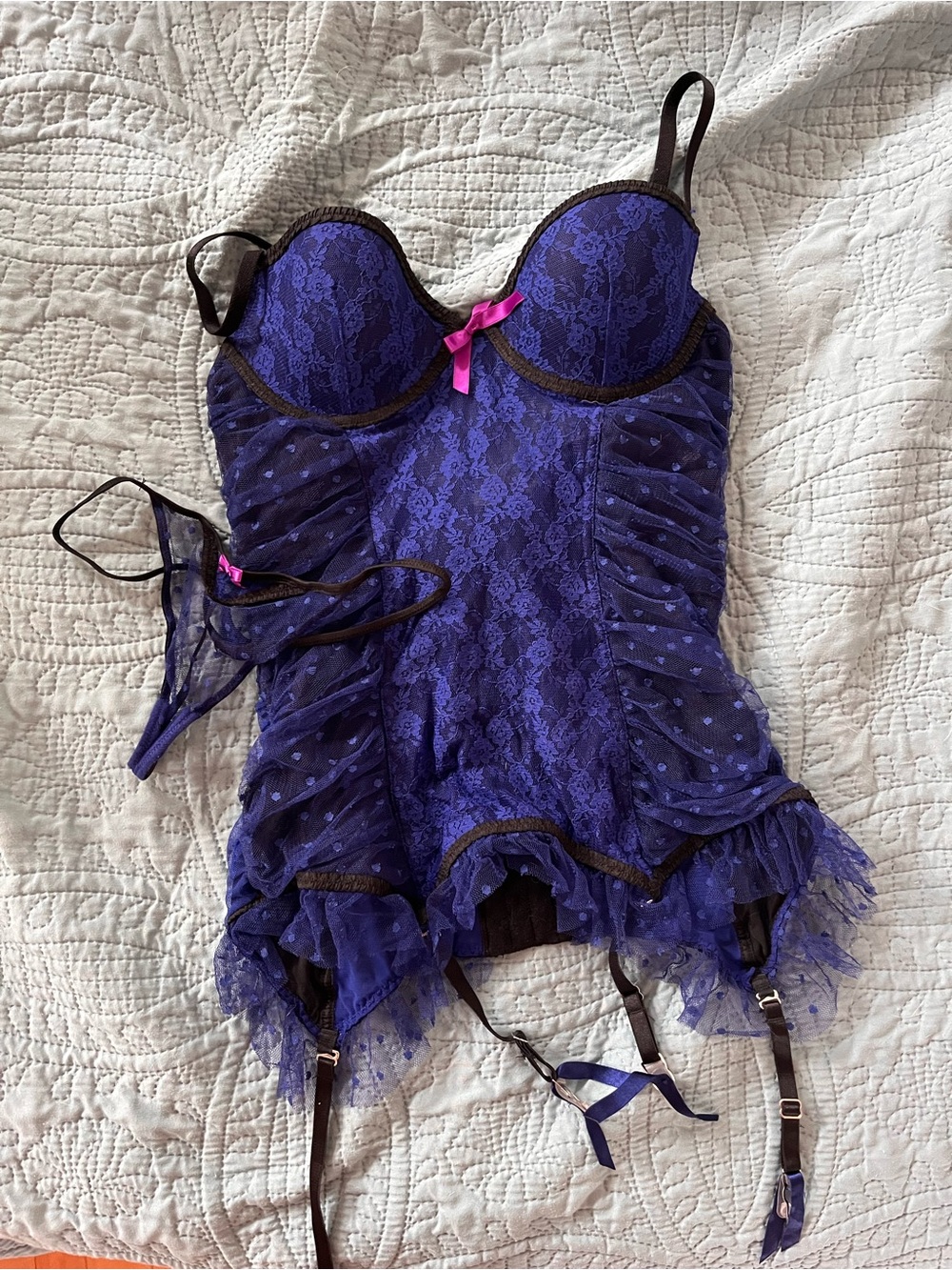 Victoria's Secret Purple Lace Bustier Chemise with Pink Accents